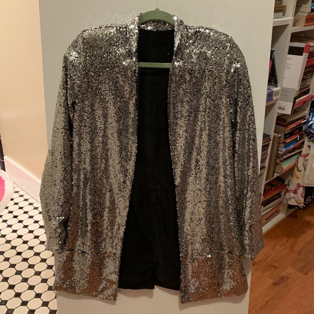 Nasty Gal Silver Sequin Blazer Jacket
